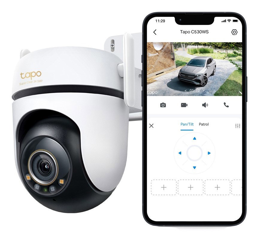 TP-Link Outdoor Pan/Tilt Security Wi-Fi Camera SPEC: 3K 5MP (2880x1620), 2.4 GHz, 2 External Antennas, 1 Ethernet Port, Horizontal 360
