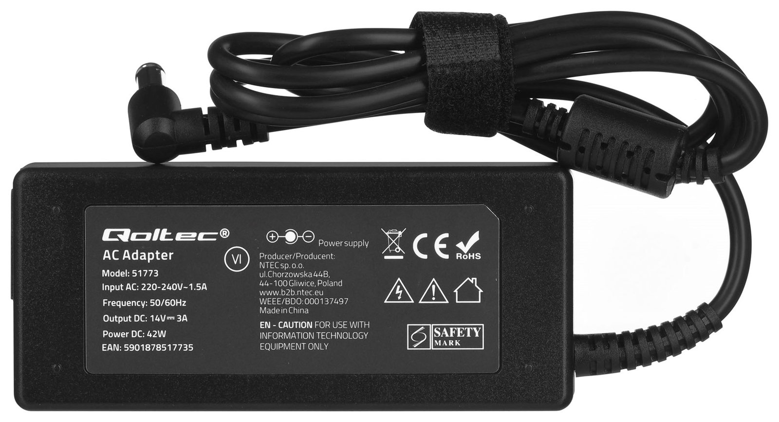 Qoltec 51773 Power adapter for Samsung monitor 42W 3A 14V 6.5 * 4.4 + power cable