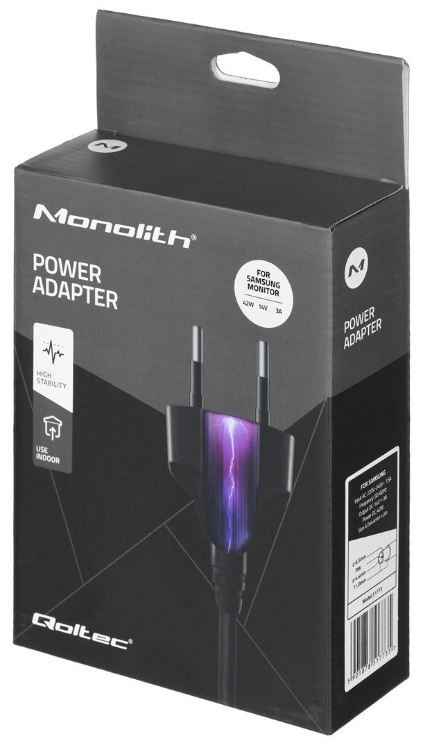 Qoltec 51773 Power adapter for Samsung monitor 42W 3A 14V 6.5 * 4.4 + power cable