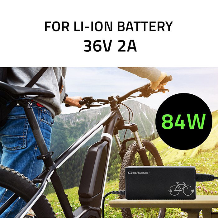 Qoltec 50761 Charger for e-bike batteries 36V 42V 2A 5.5*2.5