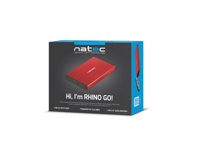 NATEC HDD ENCLOSURE RHINO GO (USB 3.0, 2.5, RED)