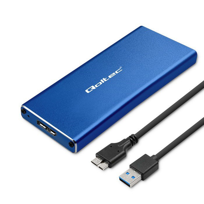 Qoltec 51832 Enclosure M.2 SSD drive SATA NGFF USB 3.0 Super speed 5Gb/s 2TB Blue