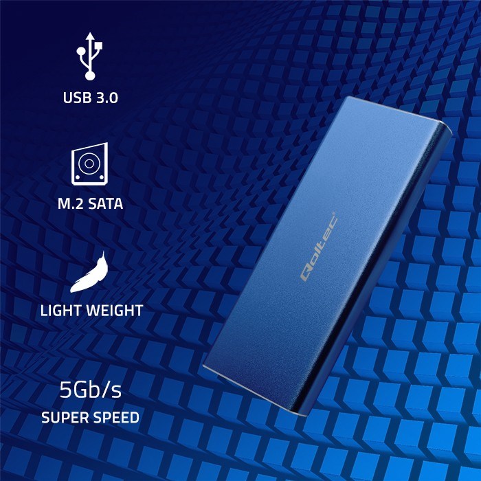Qoltec 51832 Enclosure M.2 SSD drive SATA NGFF USB 3.0 Super speed 5Gb/s 2TB Blue