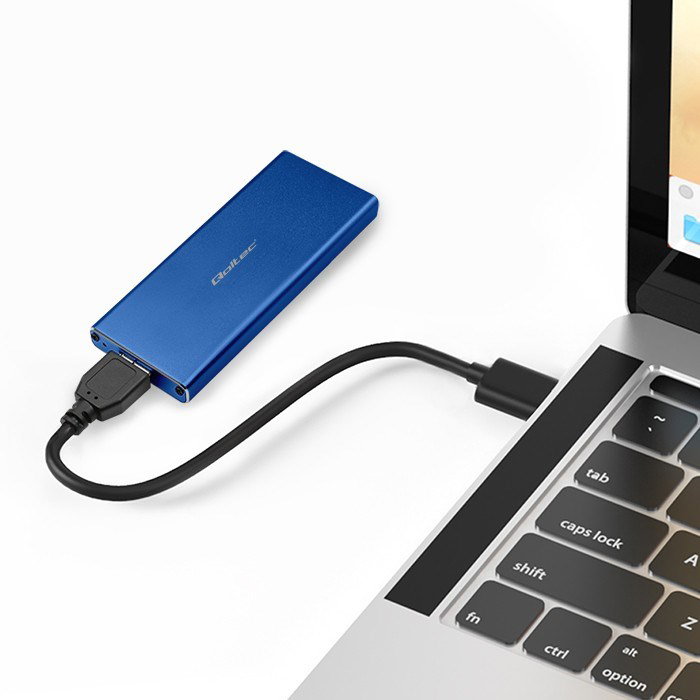Qoltec 51832 Enclosure M.2 SSD drive SATA NGFF USB 3.0 Super speed 5Gb/s 2TB Blue