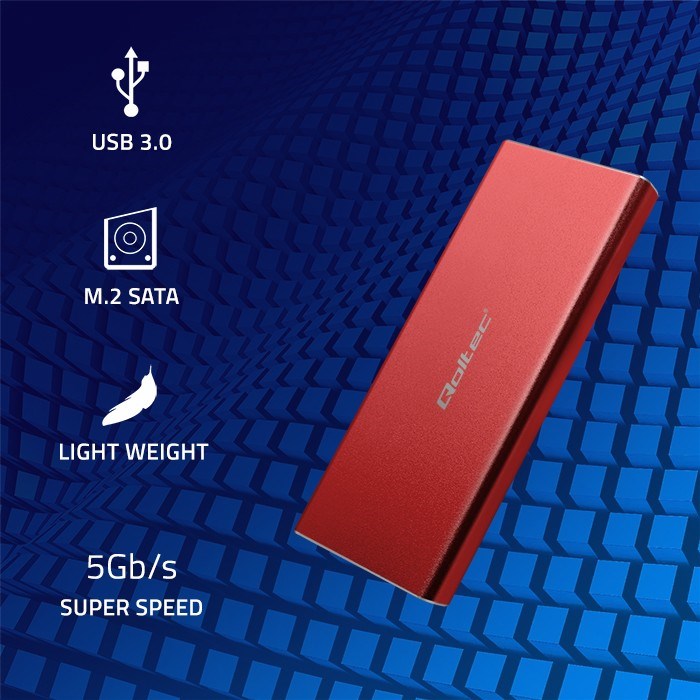 Qoltec 51831 Enclosure M.2 SSD drive SATA NGFF USB 3.0 Super speed 5Gb/s 2TB Red