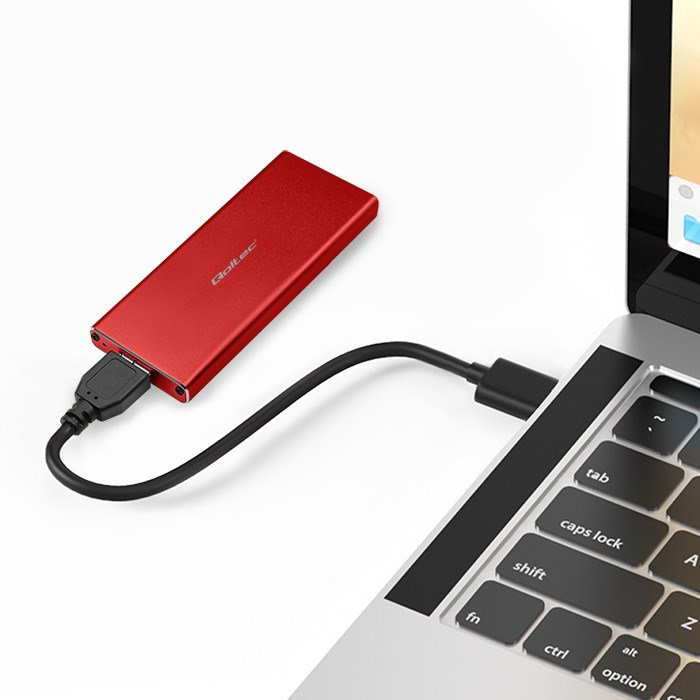 Qoltec 51831 Enclosure M.2 SSD drive SATA NGFF USB 3.0 Super speed 5Gb/s 2TB Red