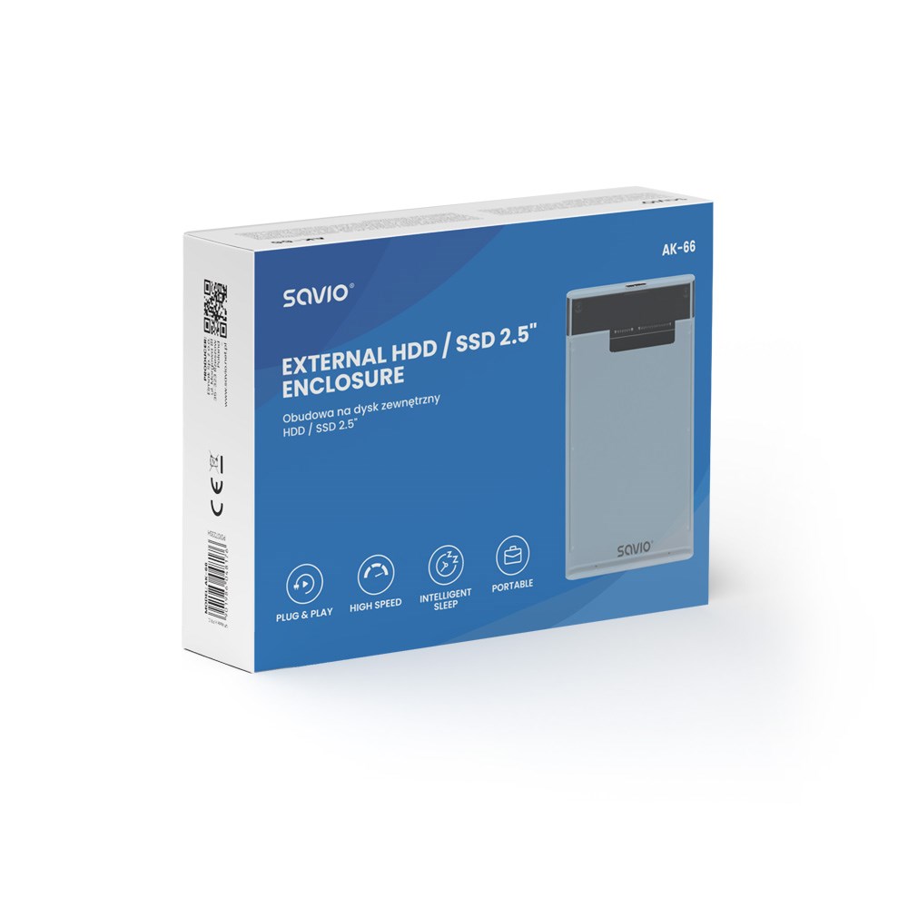 Savio 2.5 External HDD/SSD enclosure, USB 3.0, transparent, AK-66