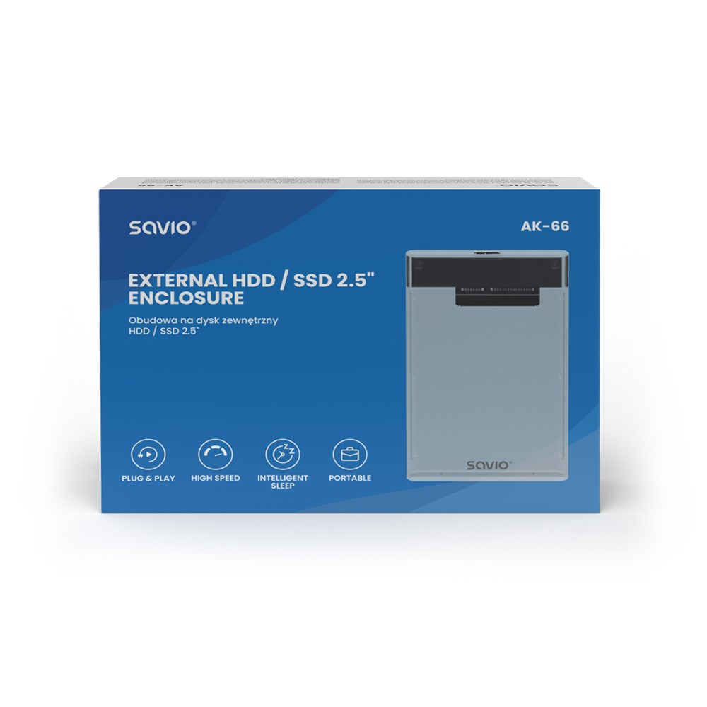 Savio 2.5 External HDD/SSD enclosure, USB 3.0, transparent, AK-66