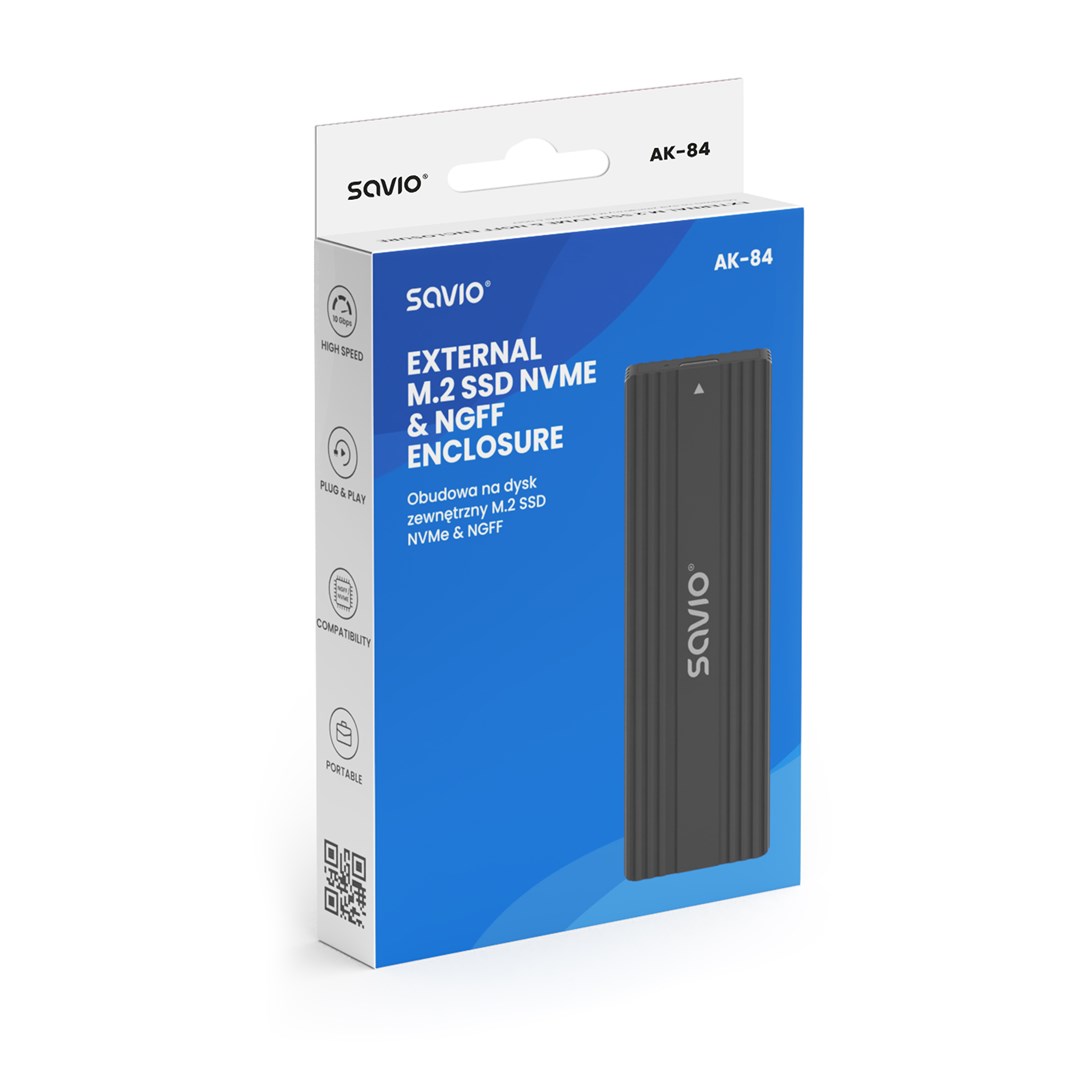 Savio AK-84 storage drive enclosure SSD enclosure Black M.2