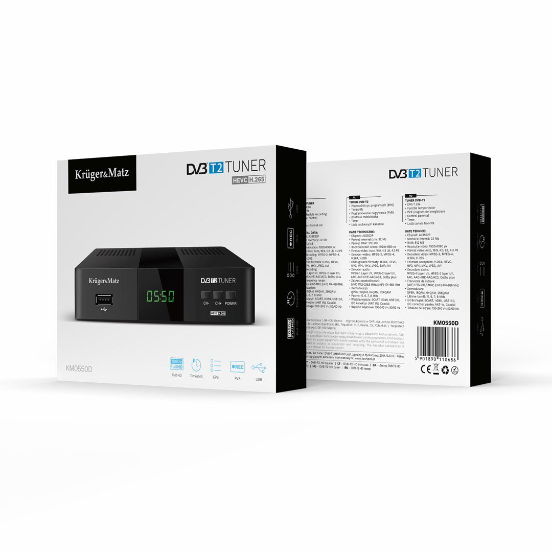 Kruger&Matz DVB-T2 H.265 HEVC Tuner KM0550D