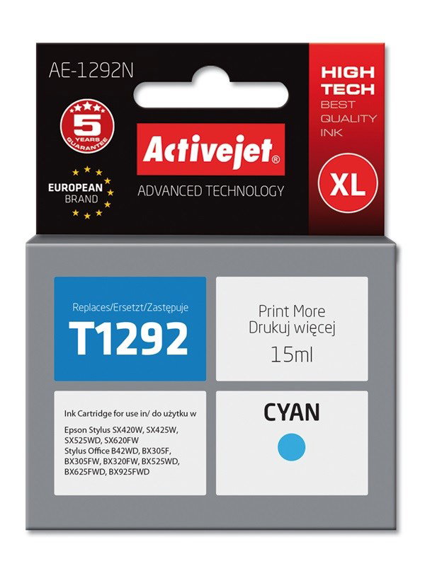 Activejet AE-1292N Ink (replacement for Epson T1292; Supreme; 15 ml; cyan)