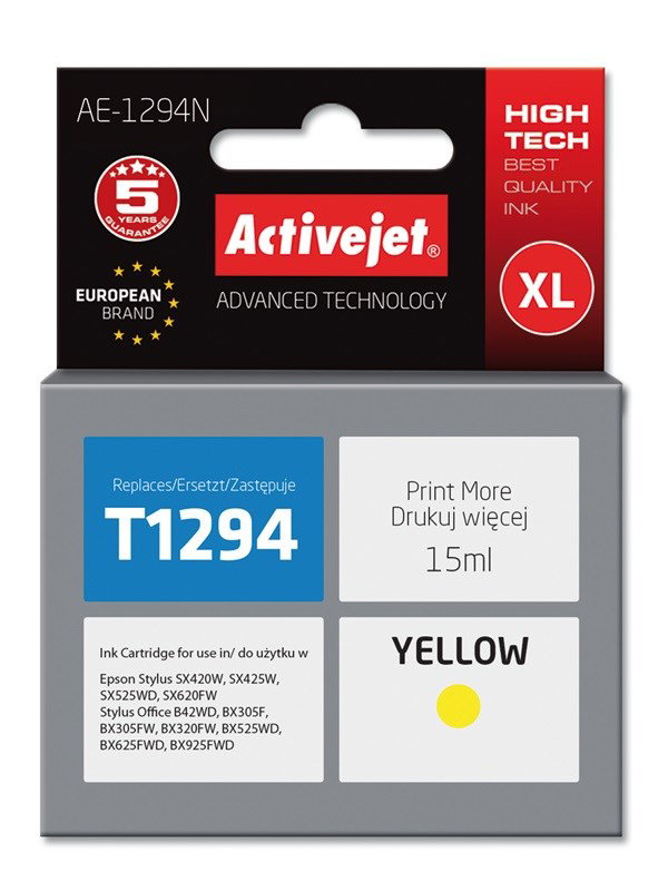 Activejet AE-1294N Ink (replacement for Epson T1294; Supreme; 15 ml; yellow)