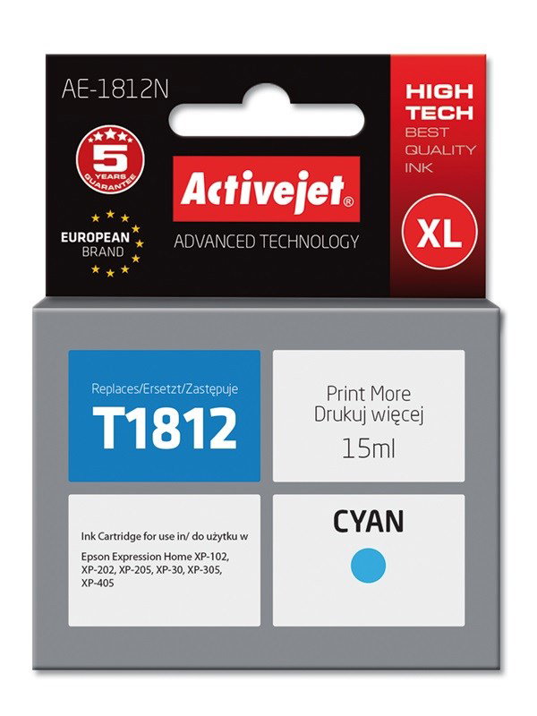 Activejet AE-1812N ink (replacement for Epson 18XL T1812; Supreme; 15 ml; cyan)