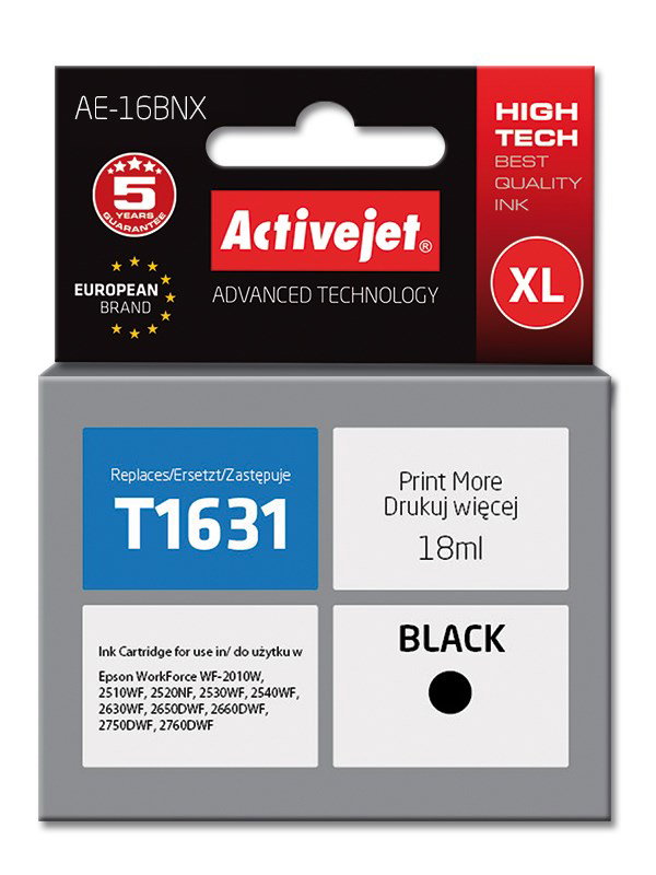 Activejet AE-16BNX Ink (replacement for Epson 16XL T1631; Supreme; 18 ml; black)