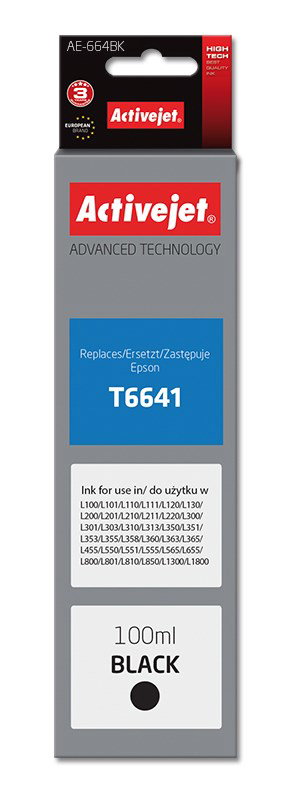 Activejet AE-664Bk Ink Bottle (Replacement Epson T6641; Supreme; 100 ml; Black)