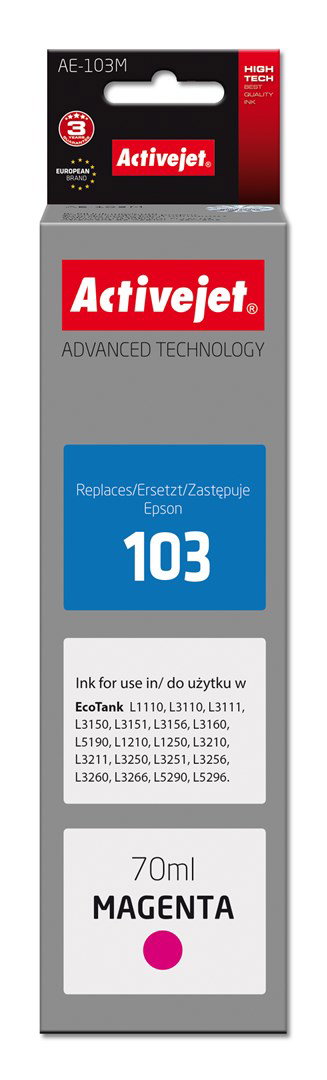 Activejet AE-103M Ink Bottle (Replaces Epson 103 C13T00S34A; Supreme; 70 ml; Magenta)