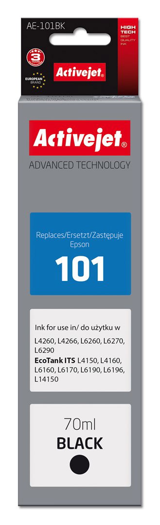 Activejet AE-101BK Ink Bottle (Replacement Epson 101; Supreme; 70 ml; Black)