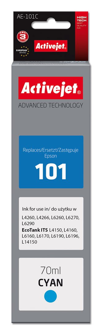 Activejet AE-101C Ink Bottle (Replacement Epson 101; Supreme; 70 ml; Cyan)