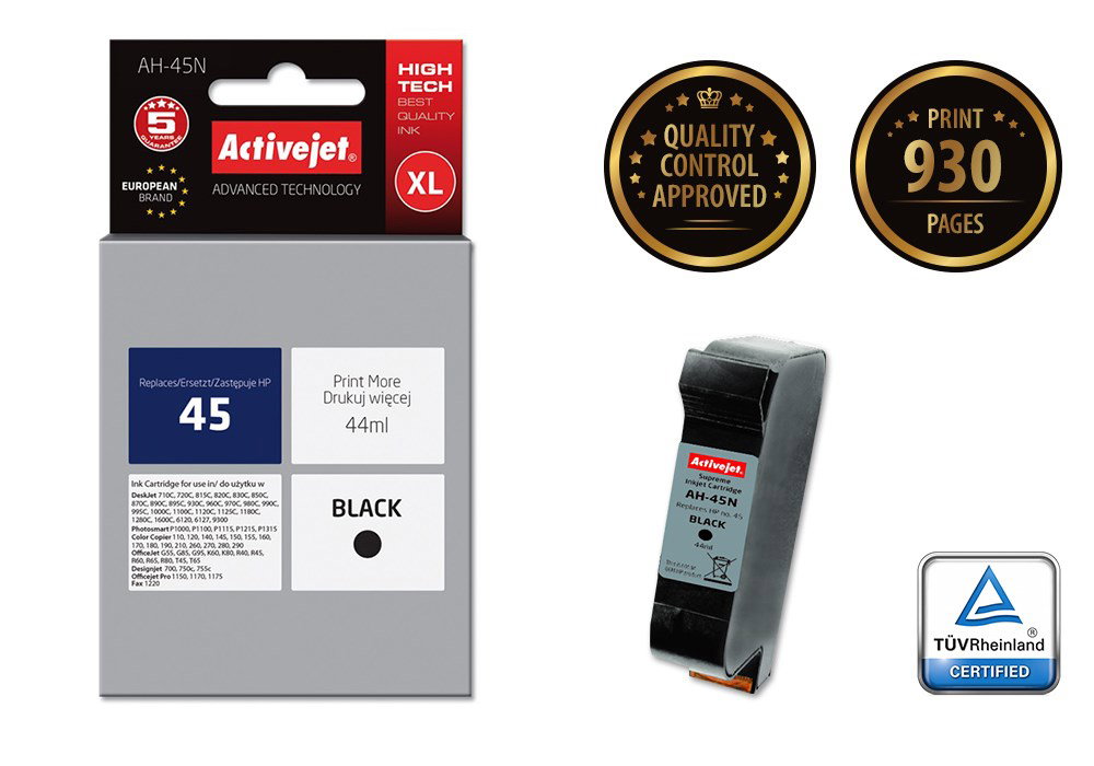 Activejet AH-45N Ink cartridge (replacement for HP 45 51645A; Supreme; 44 ml; black)