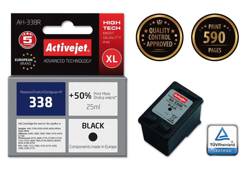 Activejet AH-338R Ink (replacement for HP 338 C8765EE; Premium; 25 ml; black)