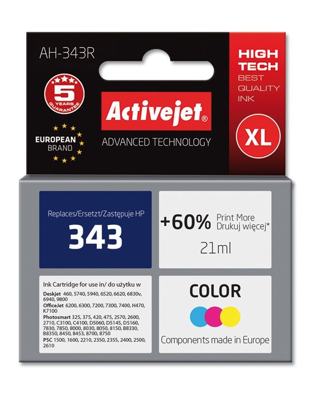 Activejet AH-343R Ink (replacement for HP 343 C8766EE; Premium; 21 ml; color)