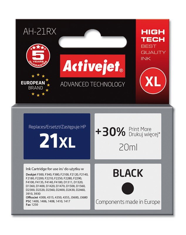 Activejet AH-21RX Ink (replacement for HP 21XL C9351A; Premium; 20 ml; black)