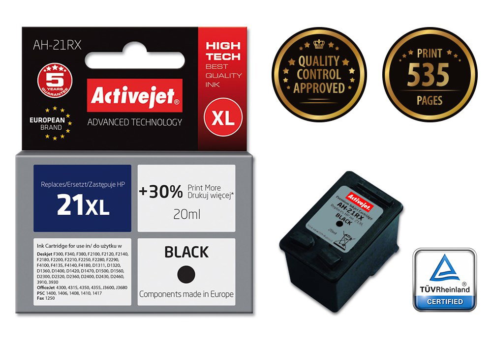 Activejet AH-21RX Ink (replacement for HP 21XL C9351A; Premium; 20 ml; black)