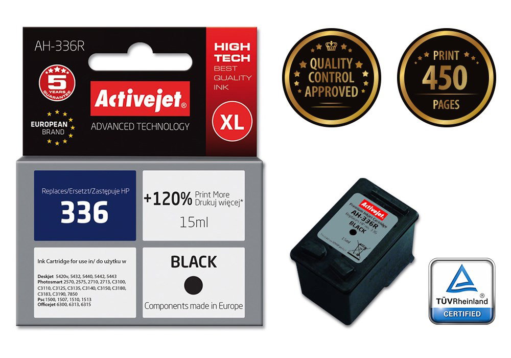 Activejet AH-336R Ink (replacement for HP 336 C9362EE; Premium; 15 ml; black)