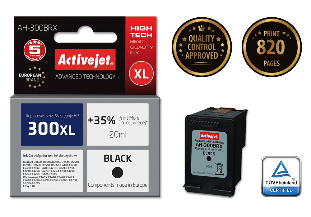 Activejet AH-300BRX Ink (replacement for HP 300XL CC641EE; Premium; 20 ml; black)