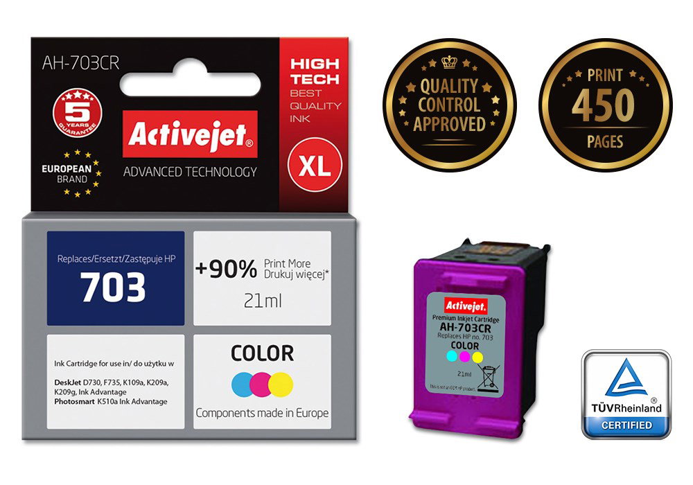 Activejet AH-703CR Ink (replacement for HP 703 CD888AE; Premium; 21 ml; colour)