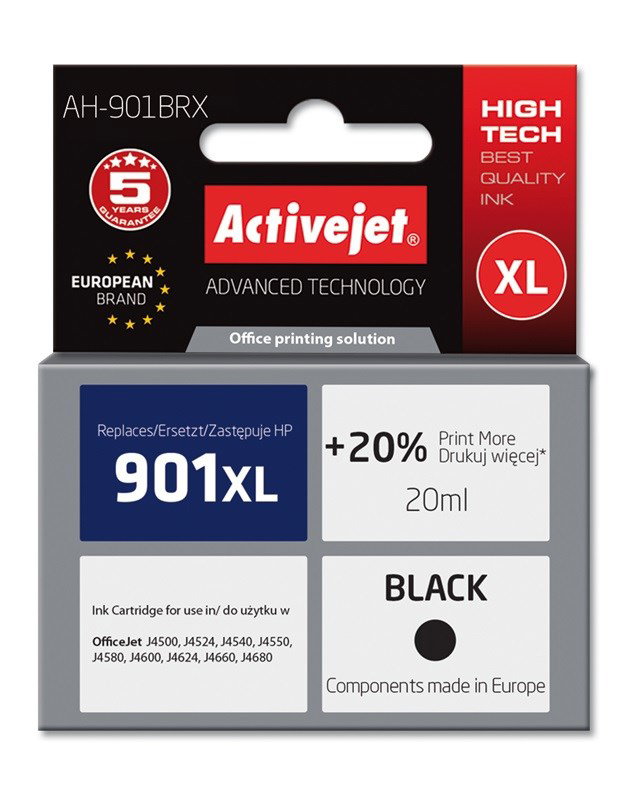 Activejet AH-901BRX Ink (replacement for HP 901XL CC654AE; Premium; 20 ml; black)