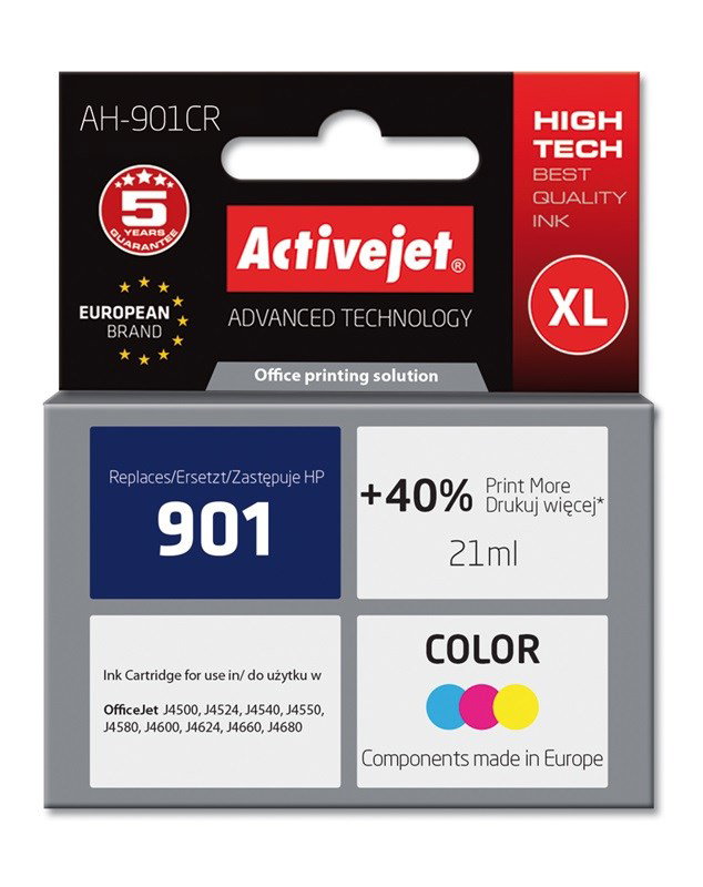 Activejet AH-901CR Ink (replacement for HP 901 CC656AE; Premium; 21 ml; colour)