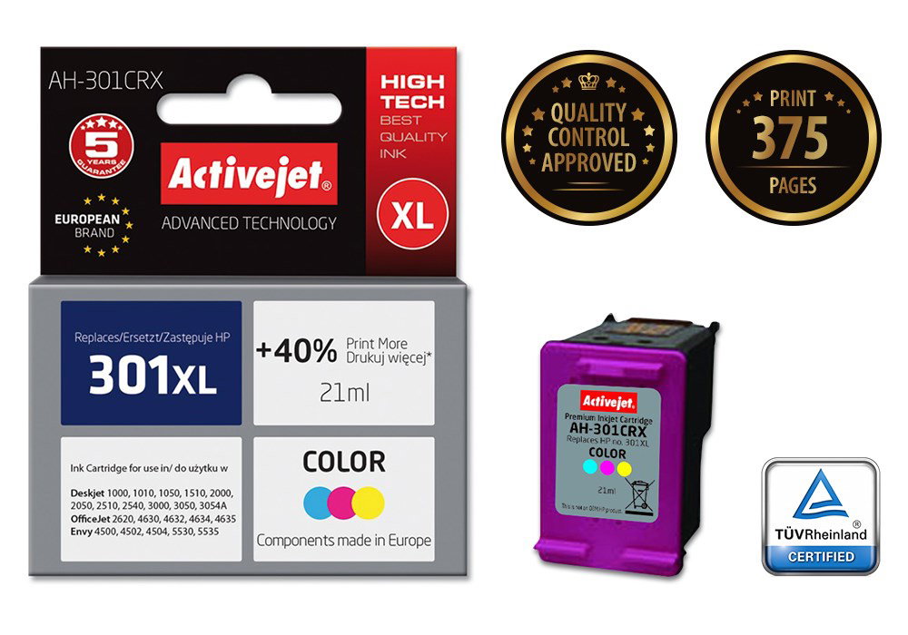 Activejet AH-301CRX Ink (HP 301XL CH564EE compatible; Premium; 21 ml; color)