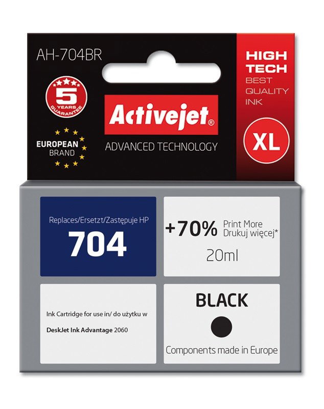 Activejet AH-704BR Ink Cartridge (replacement for HP 704 CN692AE; Premium; 20 ml; black)