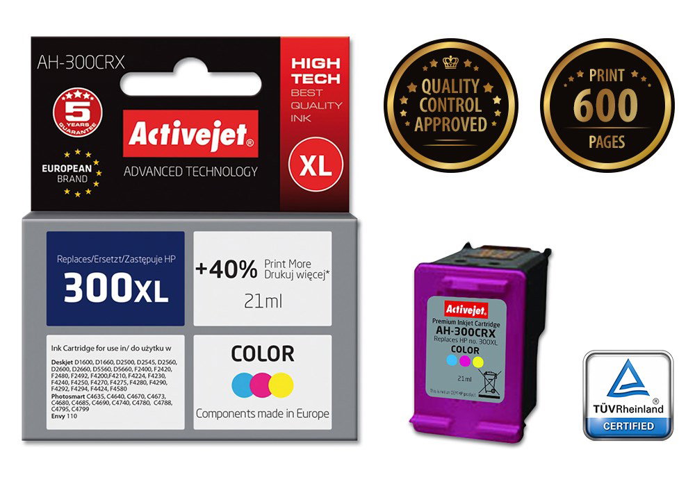 Activejet AH-300CRX Ink (replacement for HP 300XL CC644EE; Premium; 21 ml; color)
