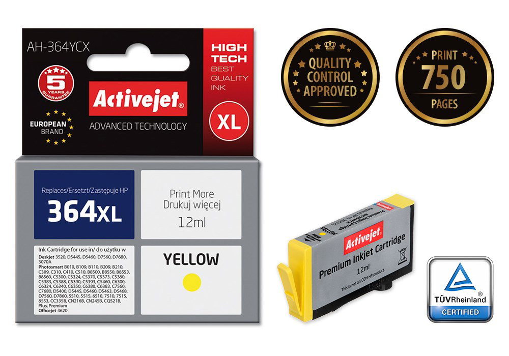 Activejet AH-364YCX Ink (replacement for HP 364XL CB325EE; Premium; 12 ml; yellow)