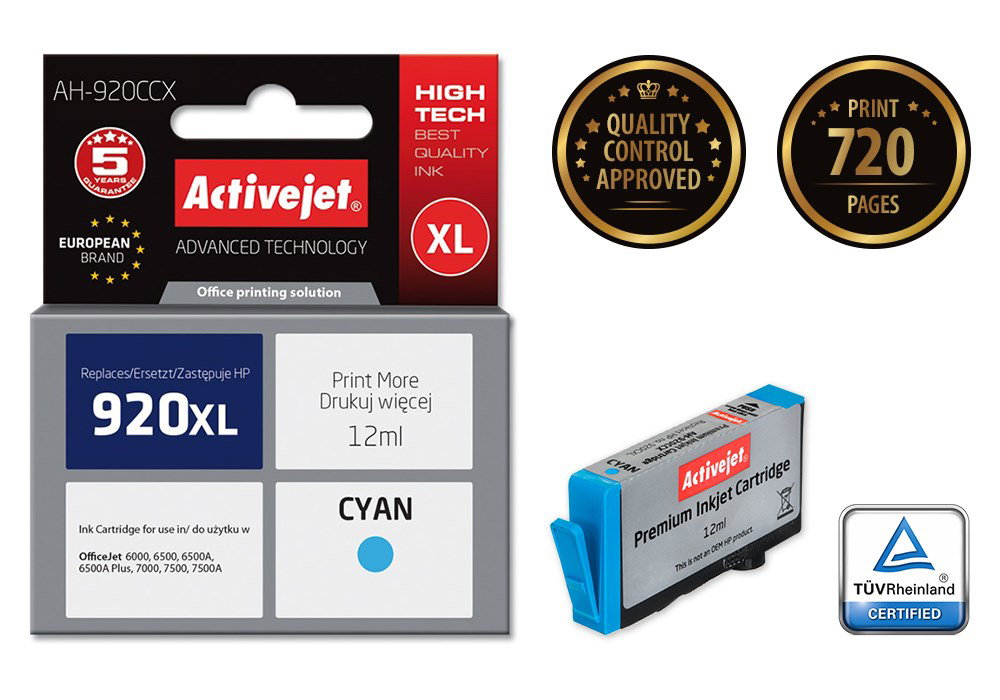 Activejet AH-920CCX Ink (replacement for HP 920XL CD972AE; Premium; 12 ml; cyan)