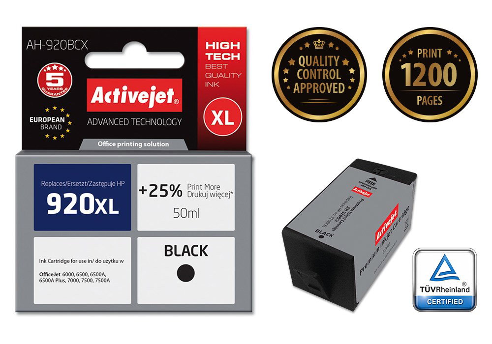 Activejet AH-920BCX Ink (replacement for HP 920XL CD975AE; Premium; 50 ml; black)