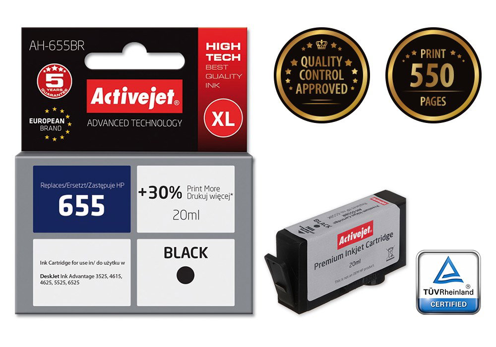 Activejet AH-655BR ink (replacement for HP 655 CZ109AE; Premium; 20 ml; black)