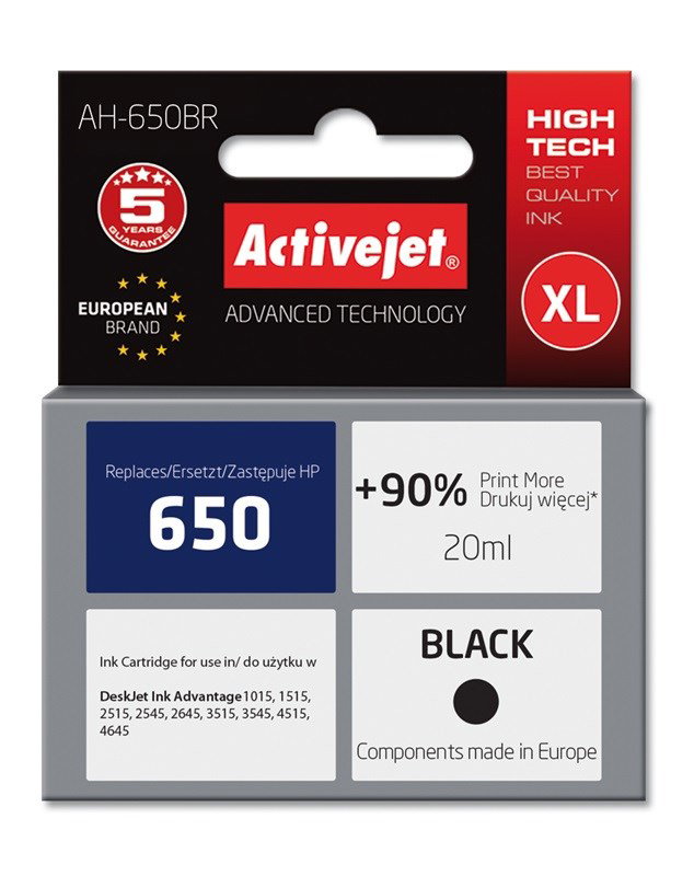 Activejet AH-650BR Ink (replacement for HP 650 CZ101AE; Premium; 20 ml; black)