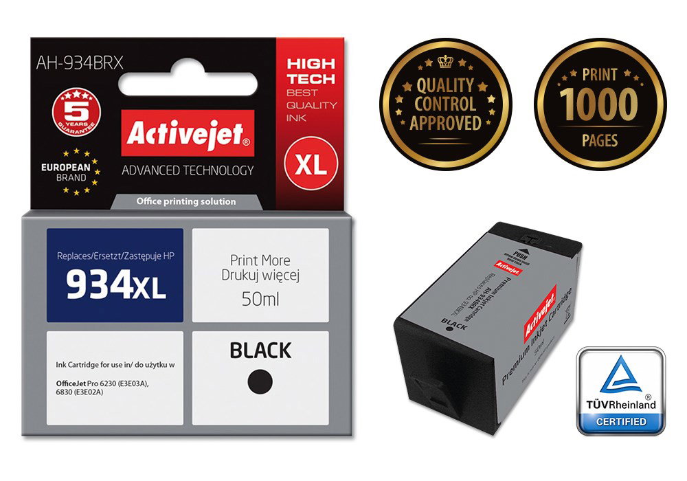 Activejet AH-934BRX Ink (replacement for HP 934XL C2P23AE; Premium; 50 ml; black)