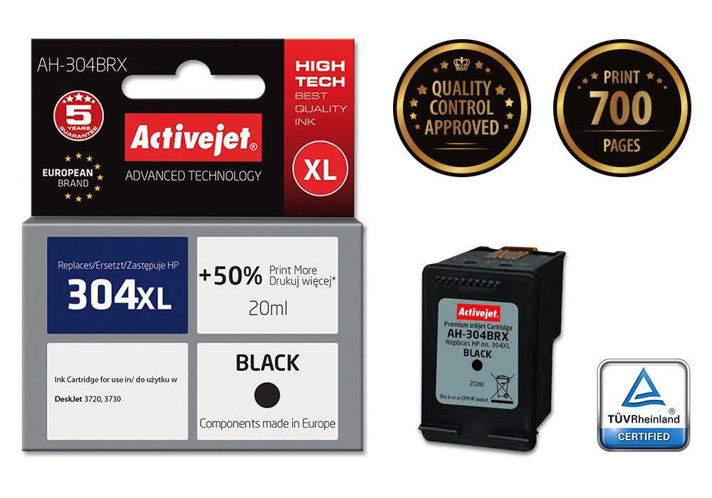Activejet AH-304BRX Ink (replacement for HP 304XL N9K08AE; Premium; 20 ml; black)