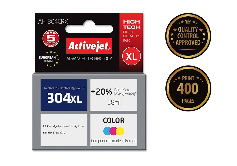 Activejet AH-304CRX Ink (replacement for HP 304XL N9K07AE; Premium; 18 ml; 400 pages, color)