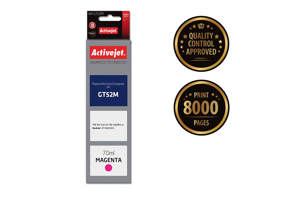 Activejet AH-GT52M Ink Bottle (Replaces HP GT52M M0H55AE; Supreme; 70 ml; 8000 pages, magenta)