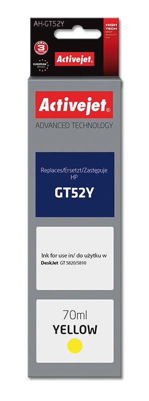 Activejet AH-GT52Y Ink Bottle (Replaces HP GT52Y M0H56AE; Supreme; 70 ml; 8000 pages, yellow)