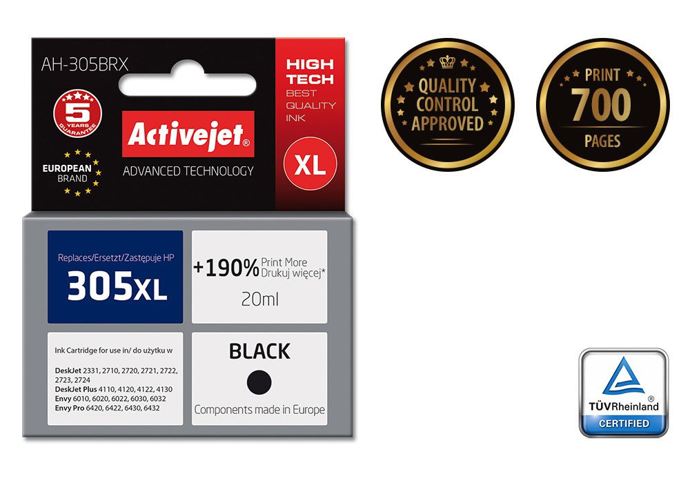 Activejet AH-305BRX Ink (replacement for HP 305 XL 3YM62AE; Premium; 20 ml; black)