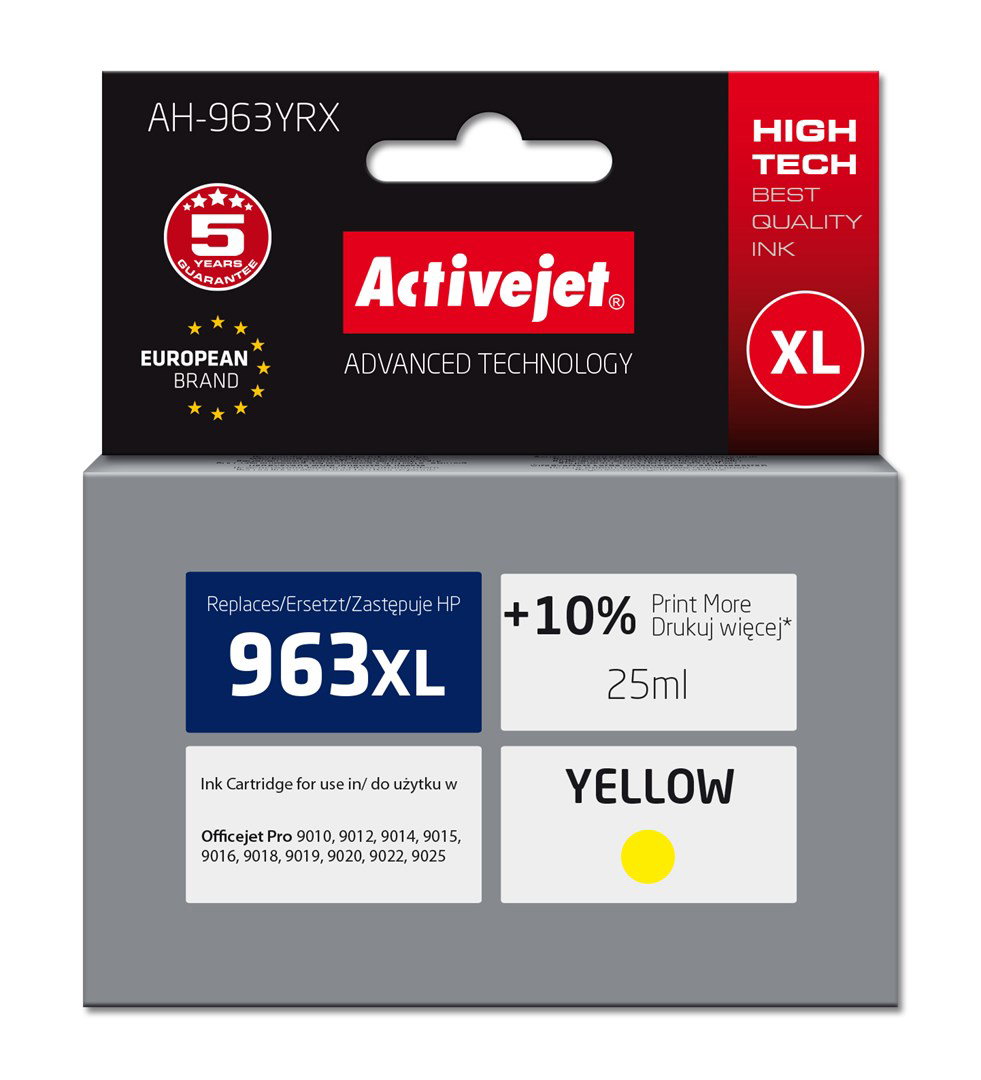 Activejet AH-963YRX Ink (replacement for HP 963XL 3JA29AE; Premium; 1760 pages; 25 ml, yellow)