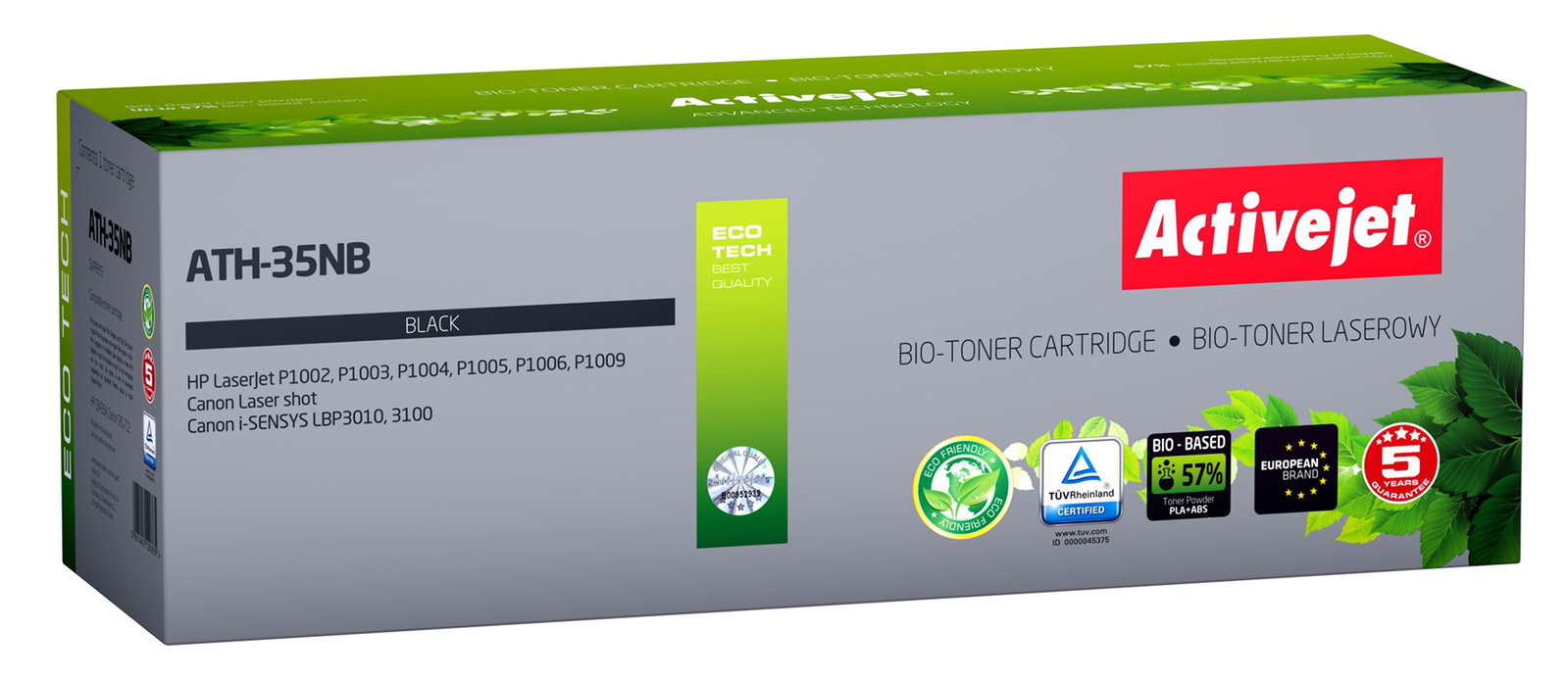 BIO Activejet ATH-35NB toner for HP, Canon printers, Replacement HP 35A CB435A, Canon CRG-712; Supreme; 1800 pages; black. ECO Toner.