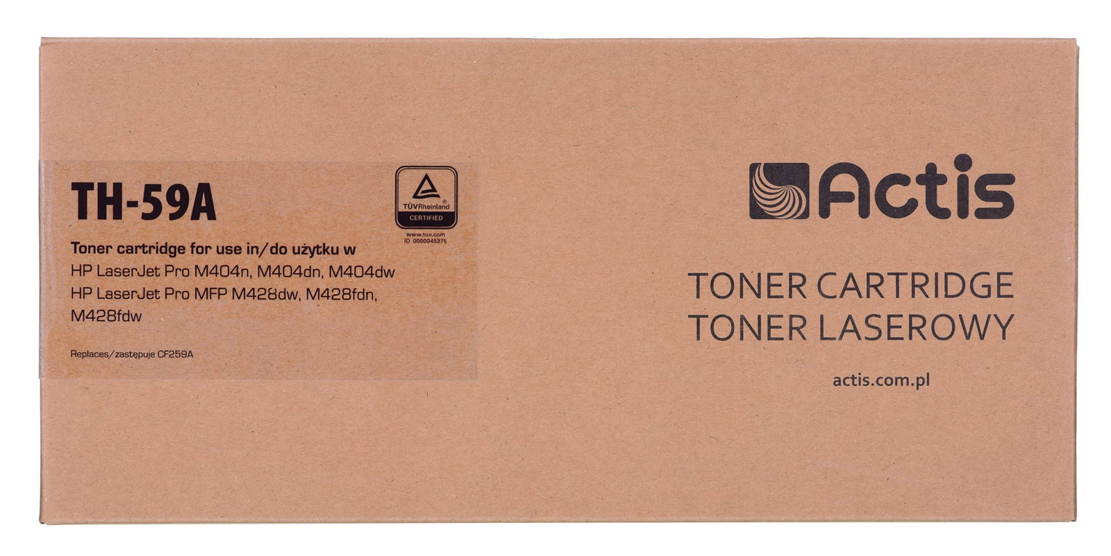 Actis TH-59A Toner (replacement for HP CF259A; Supreme; 3000 pages; black) with a toner level monitoring chip. We recommend disabling printer software updates.