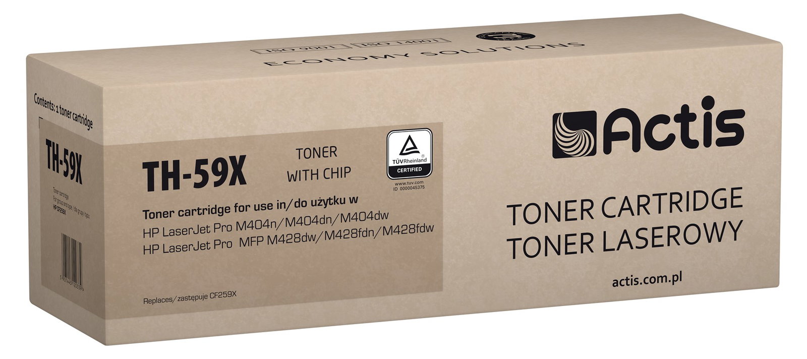 Actis TH-59X Toner (replacement for HP CF259X; Supreme; 10000 pages; black). With a chip. We recommend disabling the printer software update, the new update may cause problems with the toner not working properly